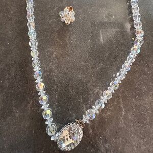 Vintage Aurora Borealis 15" Necklace Clip On Earring